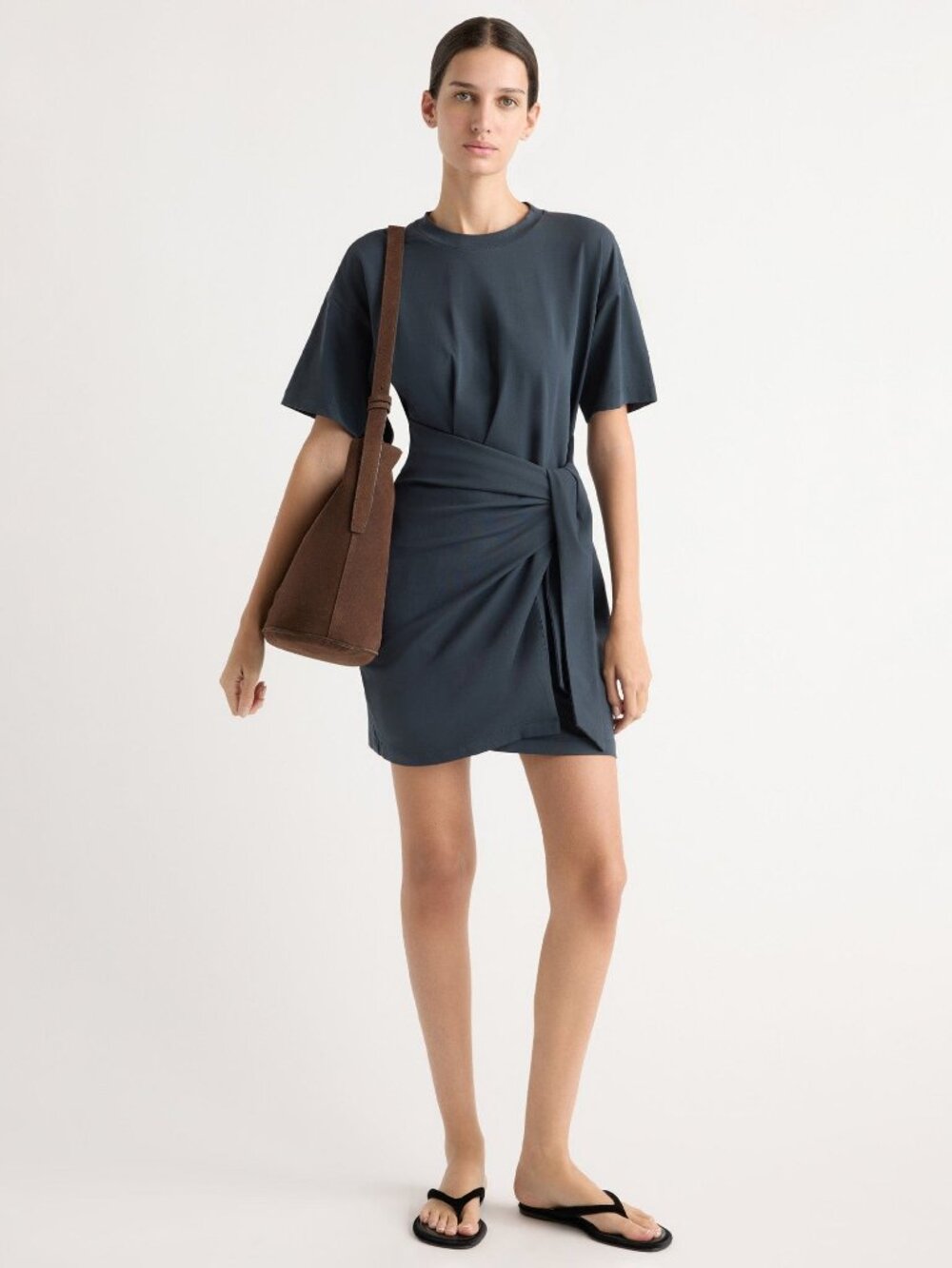 Modern Citizen Fallon Organic Cotton T-Shirt Wrap Dress Size SDark Maritime / S